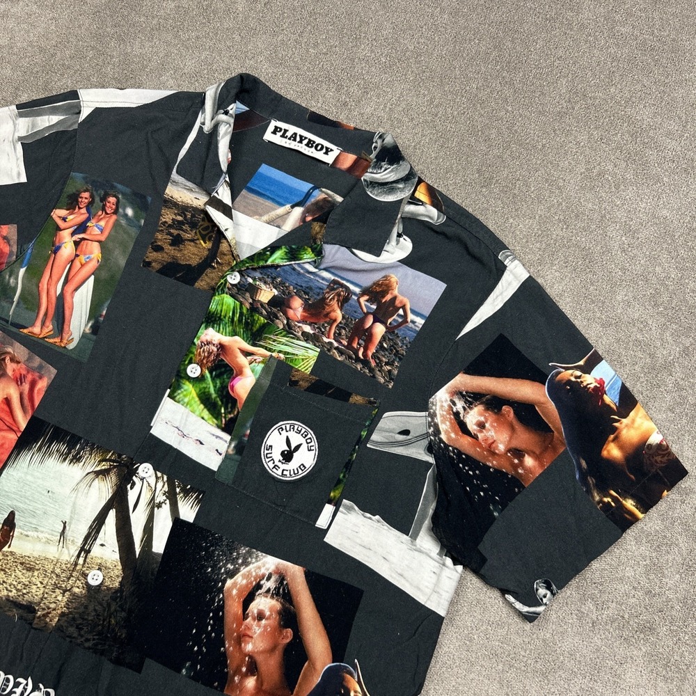 Playboy Magazine Shirt Medium Pacsun All Over Print Surf Button Up Resort Camp